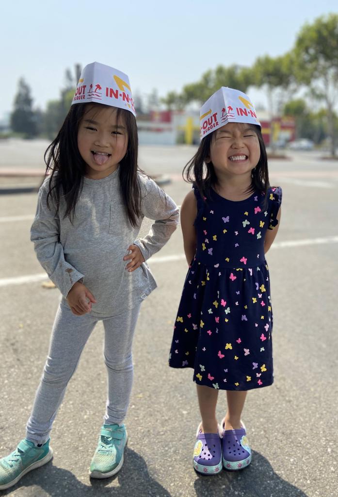We love In n out! And we can now both eat an entire cheeseburger (Meimei calls it a cheesebooger)!