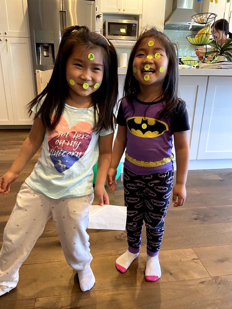 After we isolated for 10 days, we celebrated with stickers on our faces!
