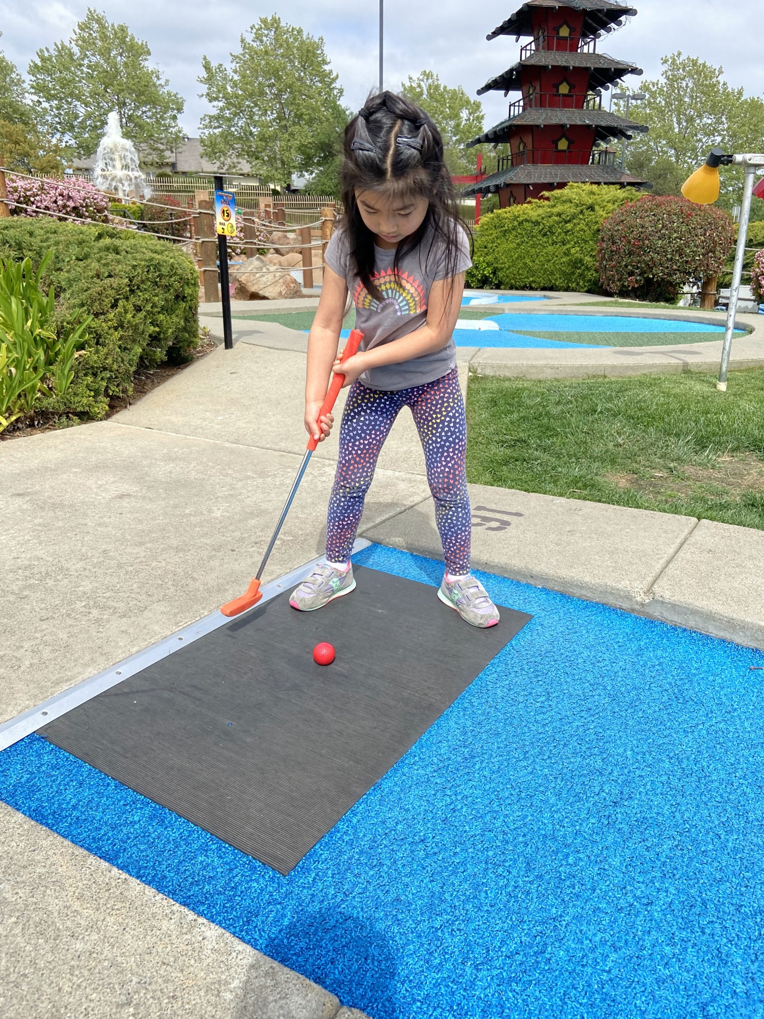 We stopped at a Golfland and played mini golf for the first time!