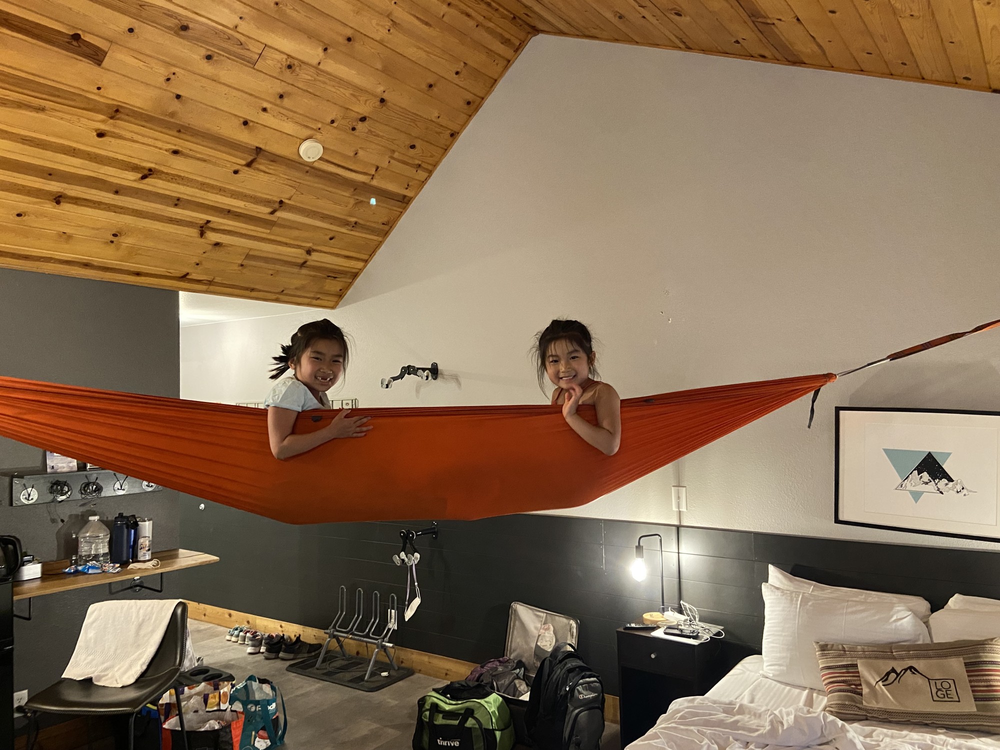 In Mt Shasta we got to stay in a super cool hotel with a hammock right in the middle of the room!!!